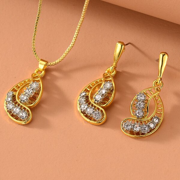 

Rhinestone Charm Necklace & Earrings, Gold