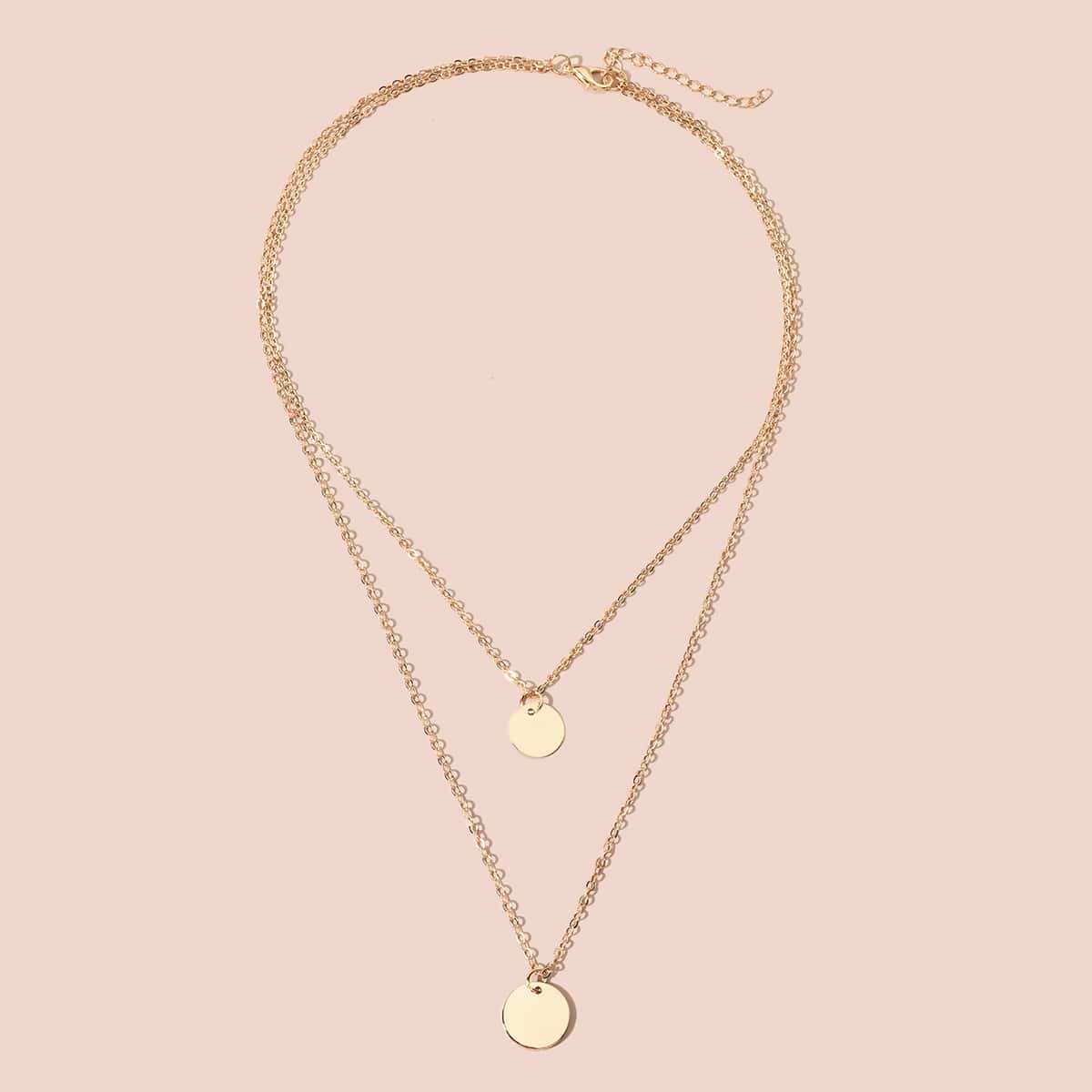 

Disc Design Layered Necklace, Gold