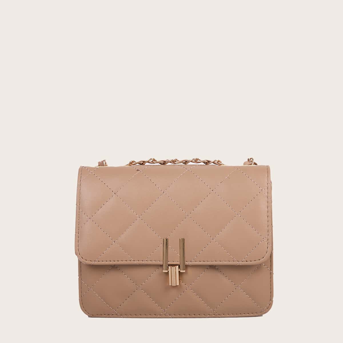 

Quilted Chain Crossbody Bag, Khaki