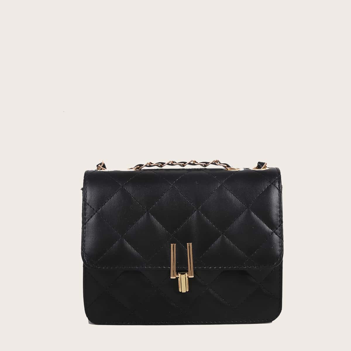 

Quilted Chain Crossbody Bag, Black