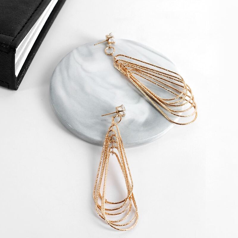 

1pair Layered Water Drop Earrings, Gold