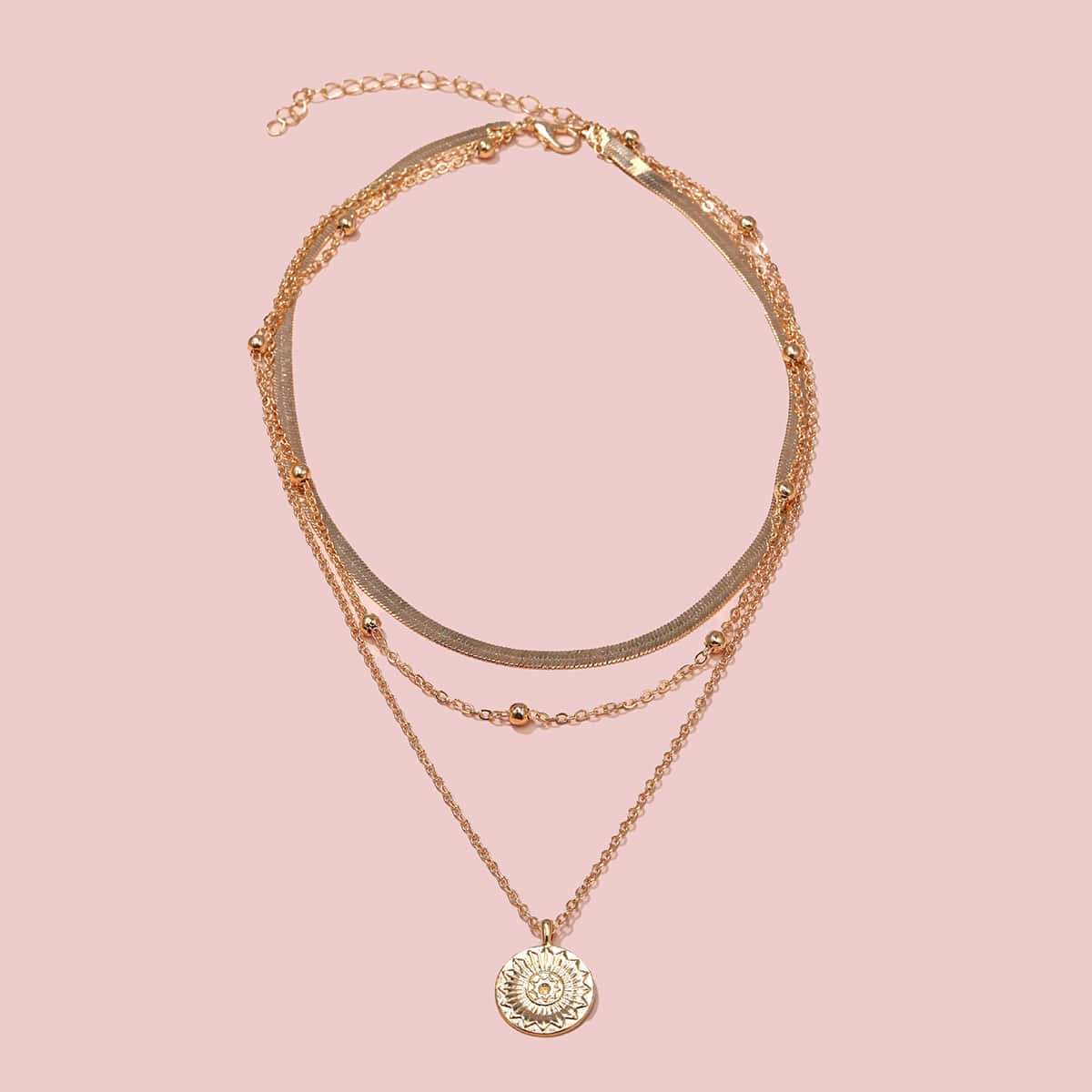 

Round Design Layered Necklace, Gold