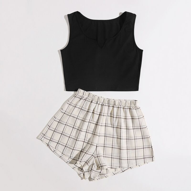 

Notched Plaid Lounge Set, Multicolor