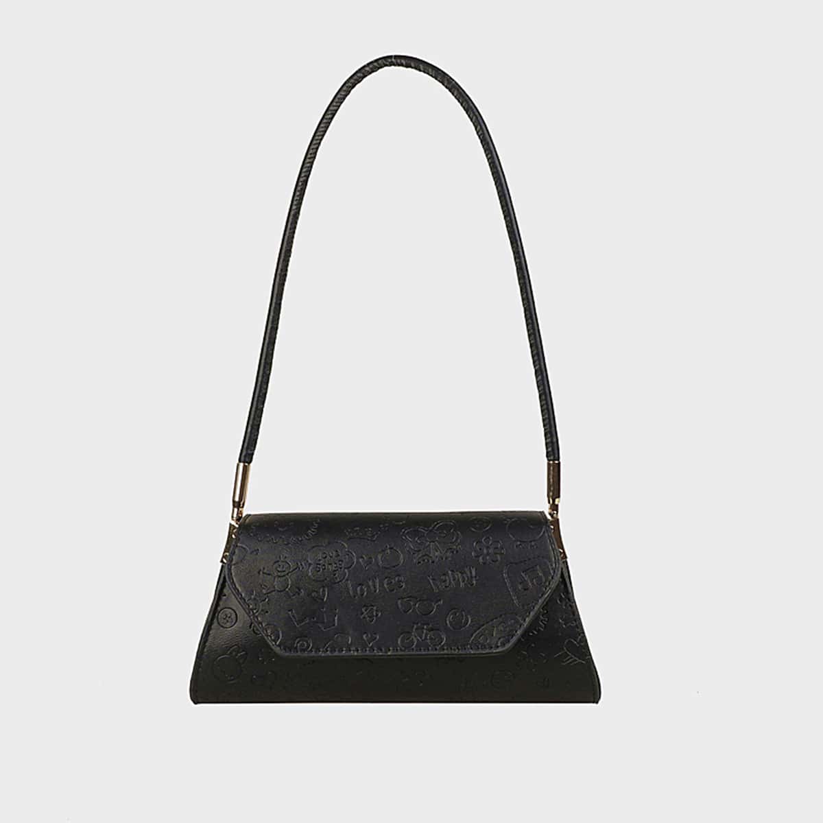 

Cartoon Embossed Baguette Bag, Black