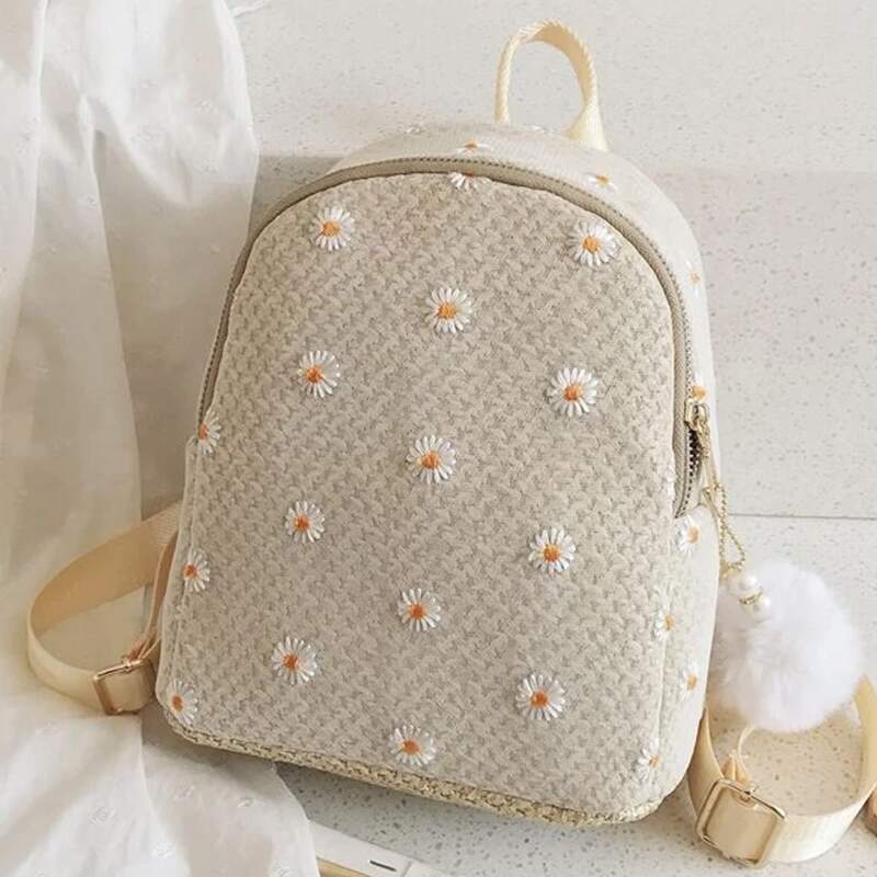 

Daisy Straw Backpack, Beige