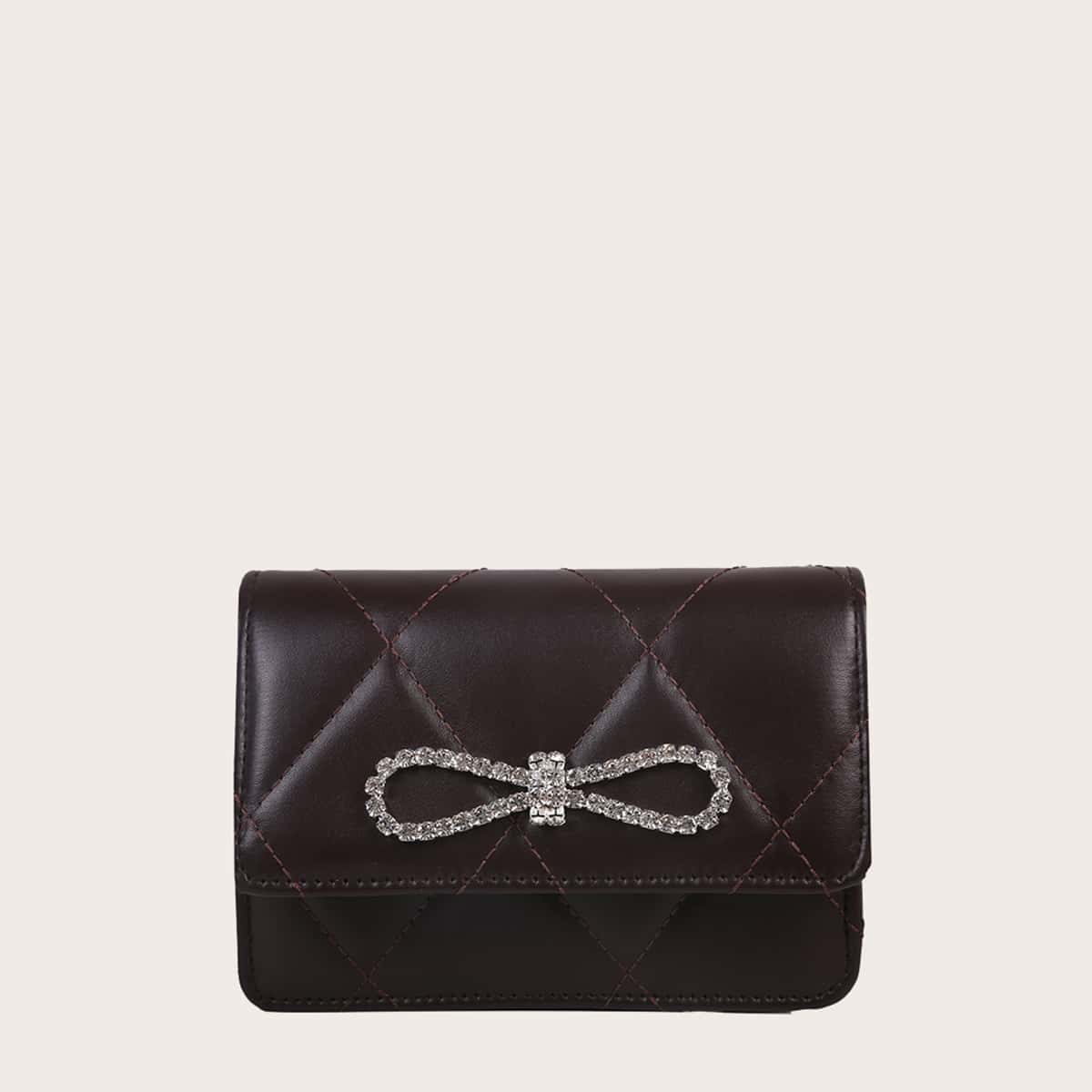 

Rhinestone Bow Quilted Crossbody Bag, Coffee brown