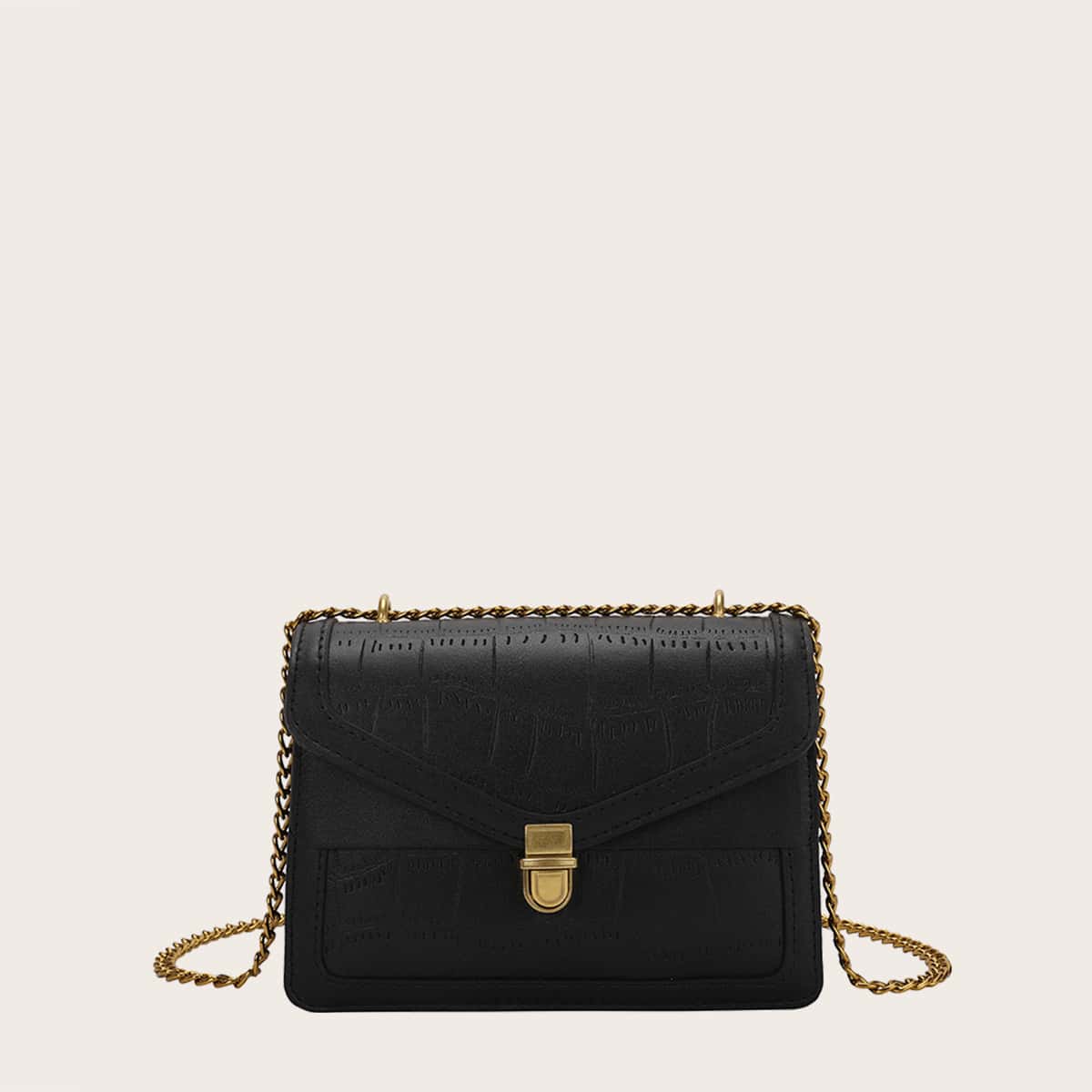 

Croc Embossed Chain Crossbody Bag, Black