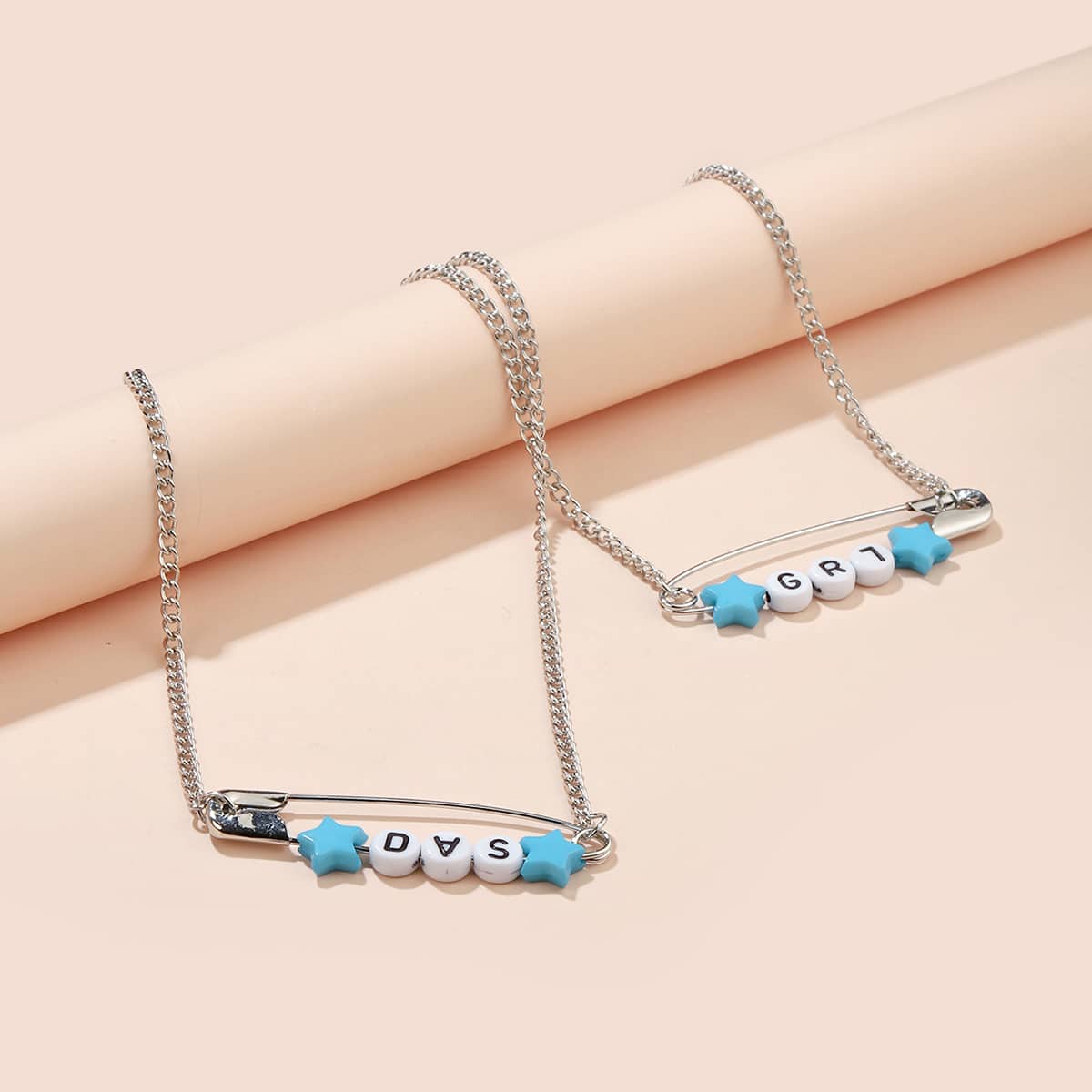 

2pcs Letter & Star Necklace, Blue