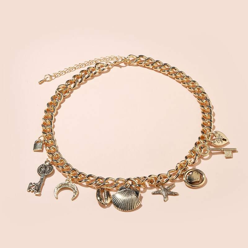 

Shell & Heart Chain Necklace, Silver