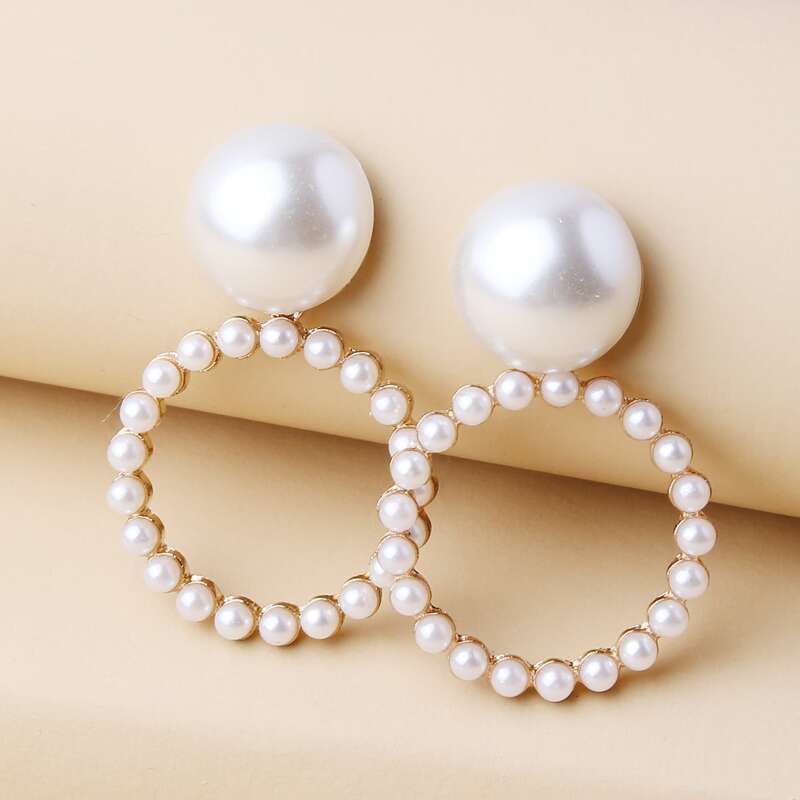 

1pair Faux Pearl Drop Earrings, White