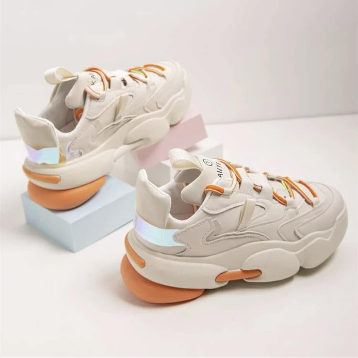 

Lace-up Front Chunky Sneakers, Beige