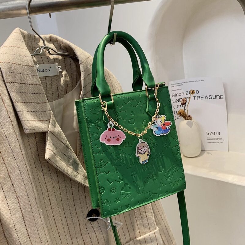 

Cartoon Embossed Satchel Bag, Green