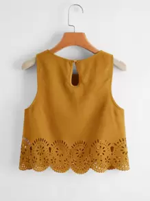 SHEIN LUNE Scallop Trim Laser Cut Tank Top - Mustard Yellow - View 2