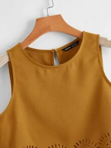 SHEIN LUNE Scallop Trim Laser Cut Tank Top - Mustard Yellow - View 3