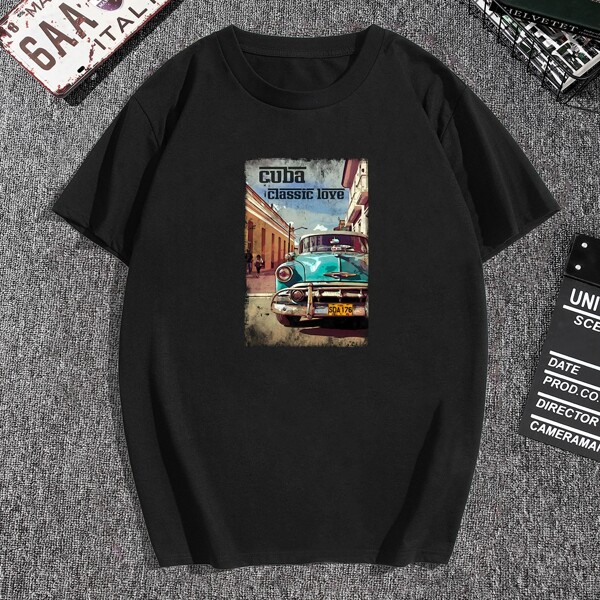 

Men Graphic Round Neck Tee, Black