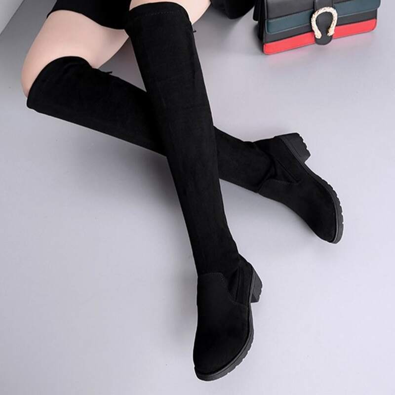 

Solid Knee High Sock Boots, Black