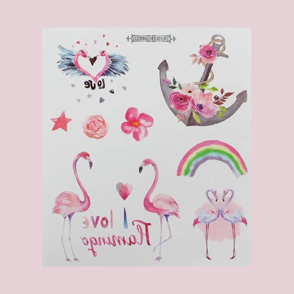 

1sheet Flamingo Pattern Tattoo Sticker, Multicolor