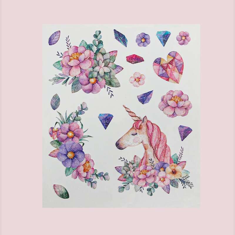 

1sheet Unicorn & Flower Pattern Tattoo Sticker, Multicolor