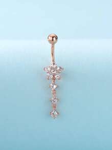 Barra de ombligo de decoración de circonita cúbica de cobre para mujeres y hombres, piercing punk, un regalo de joyería corporal de moda para cualquier ocasión. - Oro rosa - Ver 1