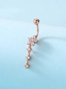 Barra de ombligo de decoración de circonita cúbica de cobre para mujeres y hombres, piercing punk, un regalo de joyería corporal de moda para cualquier ocasión. - Oro rosa - Ver 2