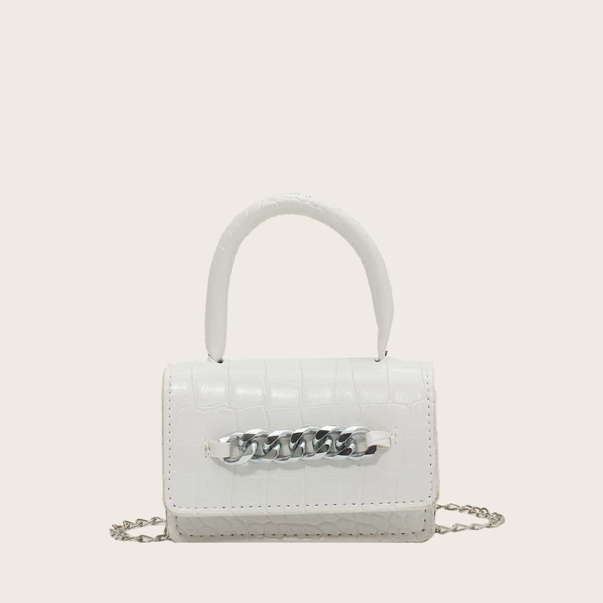 

Croc Embossed Mini Satchel Bag, White