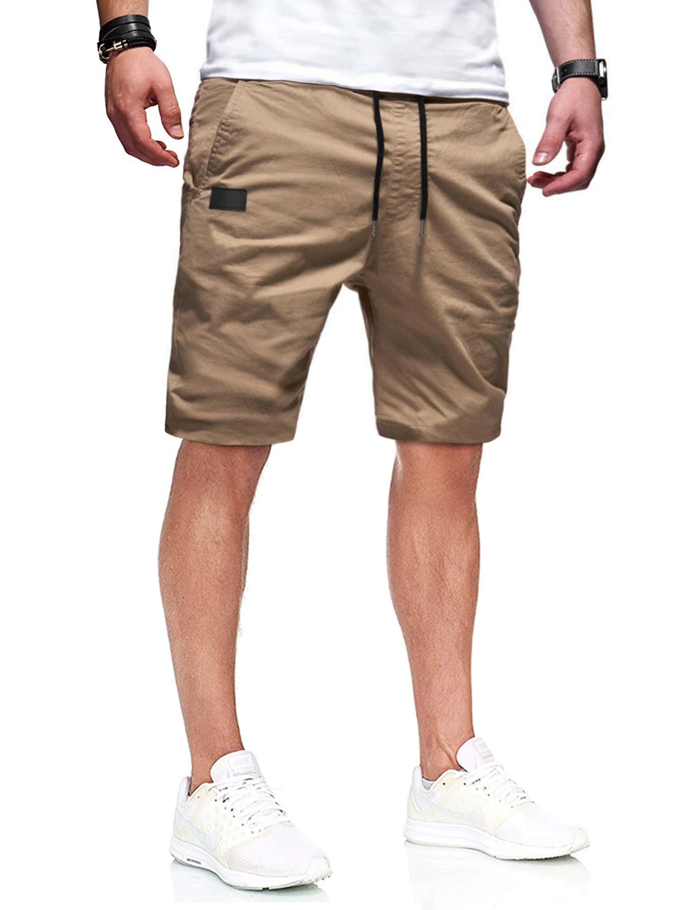 Manfinity Homme Hombres Shorts con parche con bolsillo oblicuo - Caqui - Ver 1