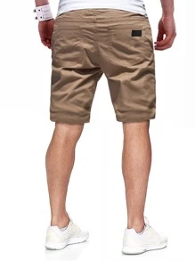 Manfinity Homme Hombres Shorts con parche con bolsillo oblicuo - Caqui - Ver 2