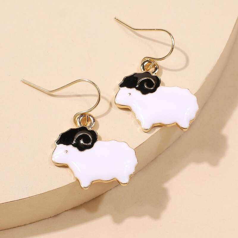 

1pair Cartoon Sheep Drop Earrings, Black and white