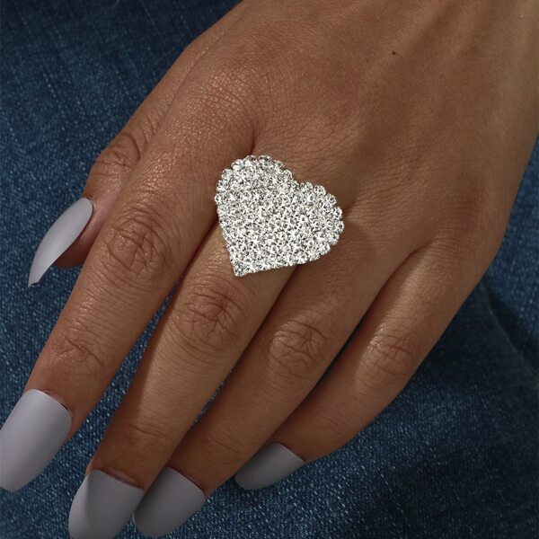 

Rhinestone Heart Decor Ring, Silver