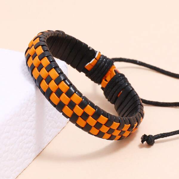 

Men PU Leather Braided Bracelet, Orange