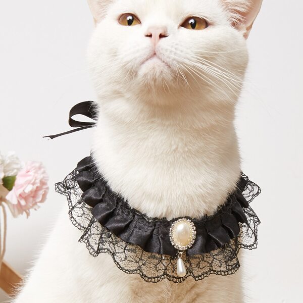 

Pearl Decor Lace Pet Necklace, Black