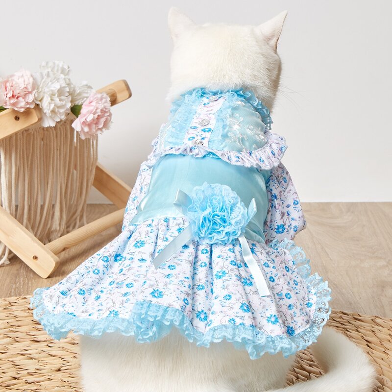 

Flower Print Lace Pet Dress, Blue