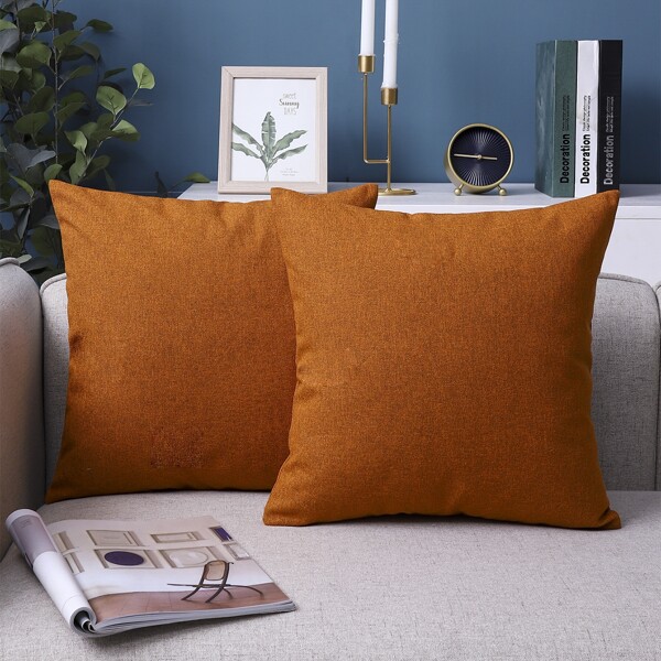 

1pc Solid Color Cushion Cover Without Filler, Ginger