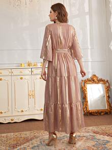 Modelyn 交叉領荷葉邊下擺腰帶洋裝 - 粉色 - 查看 2