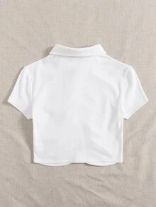 SHEIN لباس علوي مكشكش بأزرار امامي - أبيض - مشاهدة 2