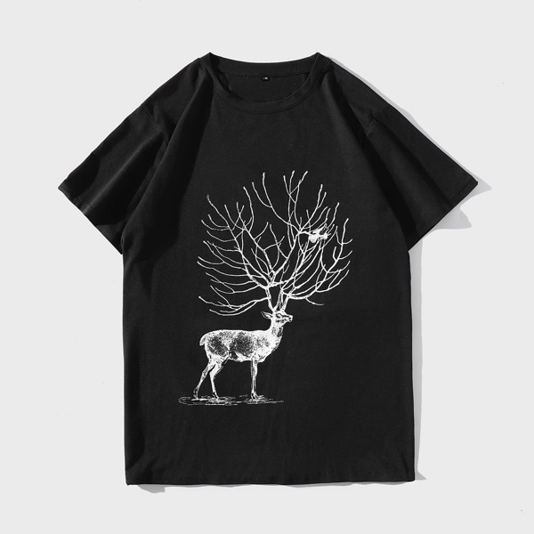 

Men Deer Print Tee, Black