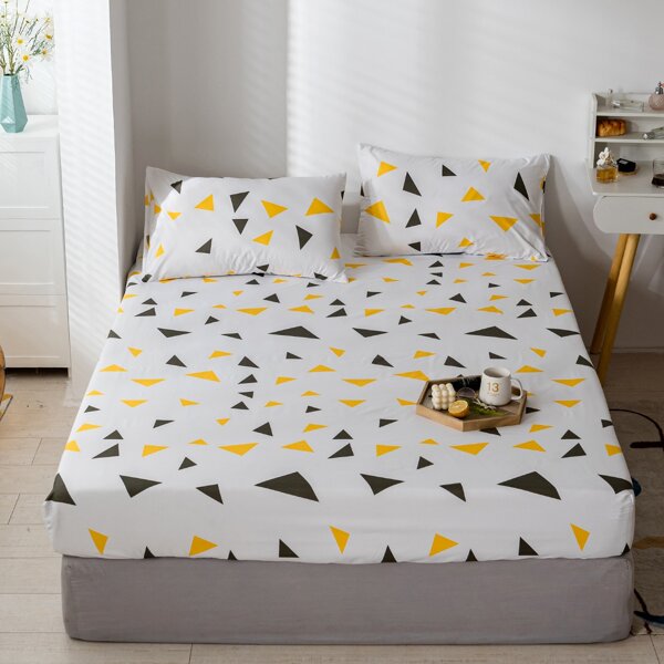 

Triangle Print Fitted Sheet Set Without Filler, White