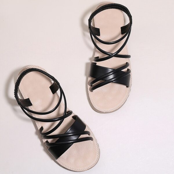 

Strappy Flat Sandals, Black