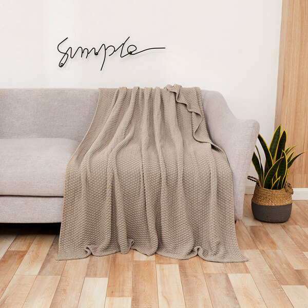 

Solid Color Knitted Throw, Apricot