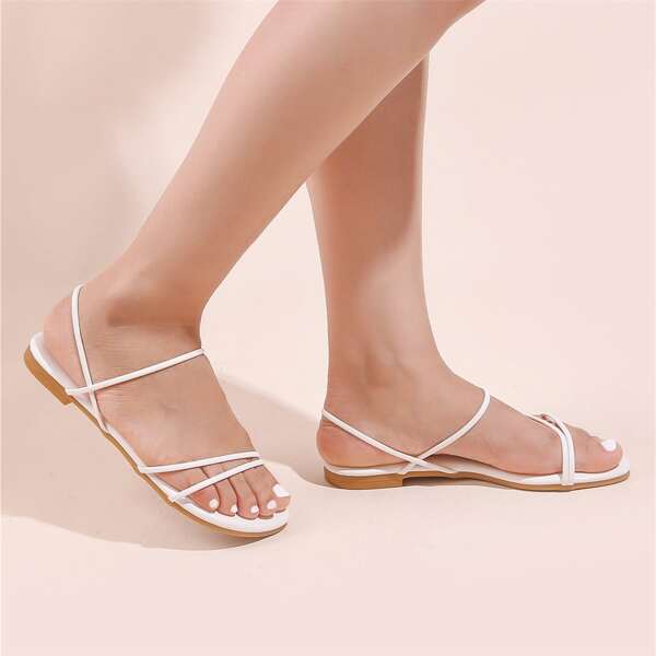 

Thin Strap Flat Sandals, White