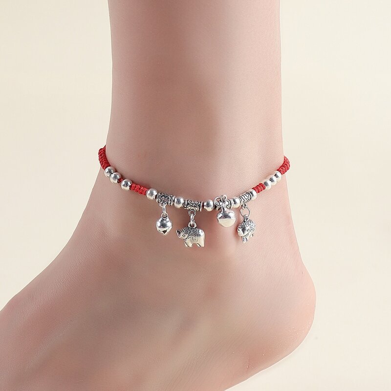 

Bell Charm Anklet, Red