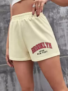 Letter Graphic Track Shorts - Apricot - View 1