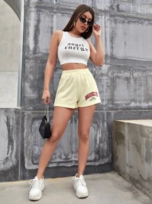 Letter Graphic Track Shorts - Apricot - View 5