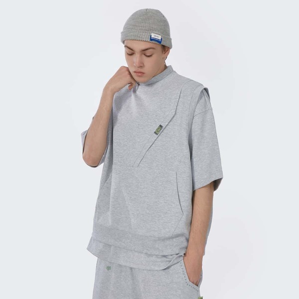 

Men Kangaroo Pocket Letter Patch Tank Top, Light grey