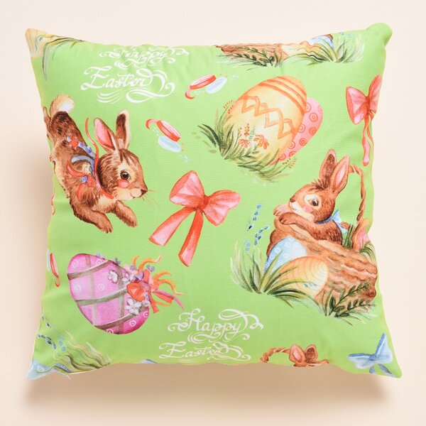 

Easter Rabbit Print Cushion Cover Without Filler, Multicolor