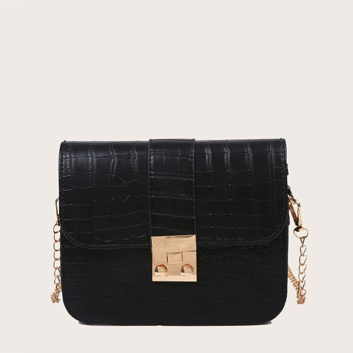 

Croc Embossed Chain Crossbody Bag, Black