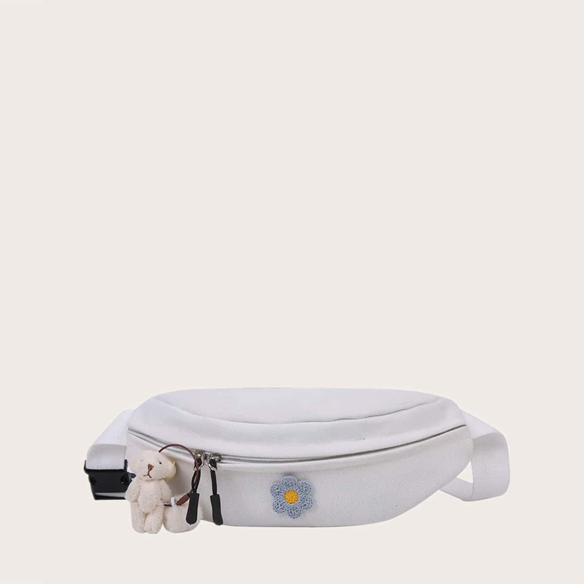 

Floral Canvas Fanny Pack, White