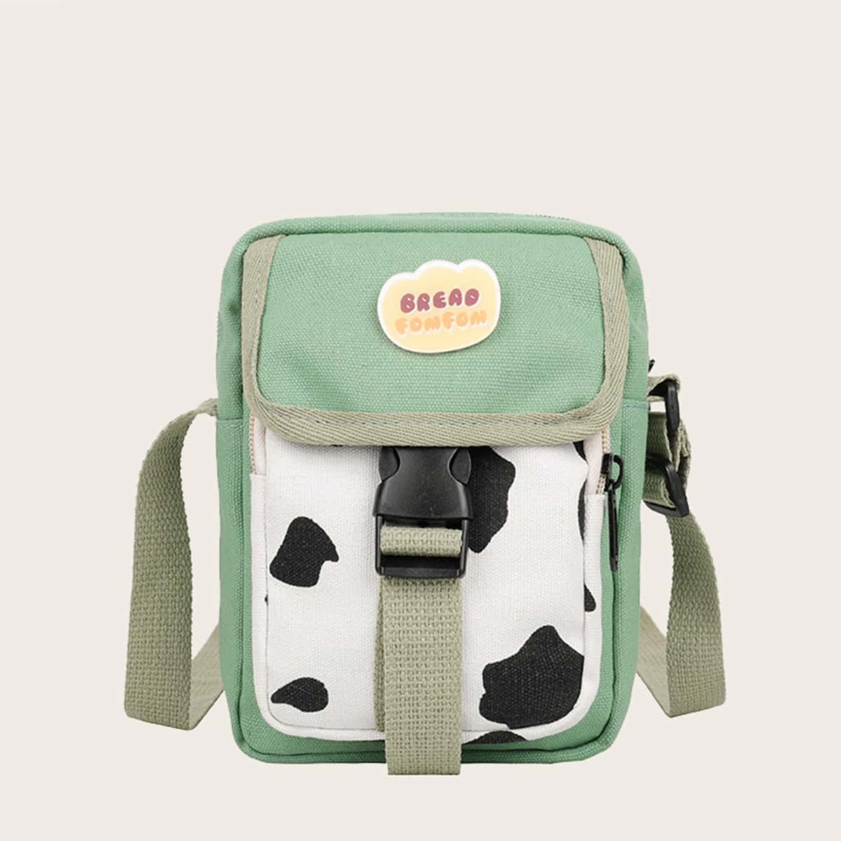 

Cow Print Canvas Crossbody Bag, Green