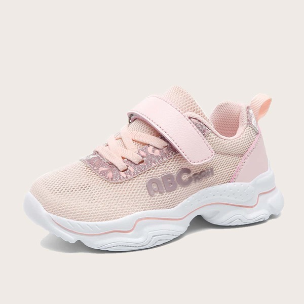 

Girls Letter Graphic Velcro Strap Sneakers, Baby pink