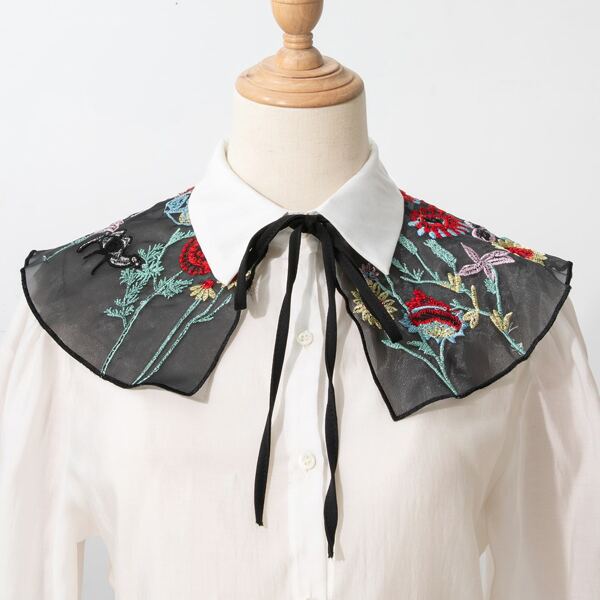 

Flower Embroidery Fake Collar, Multicolor